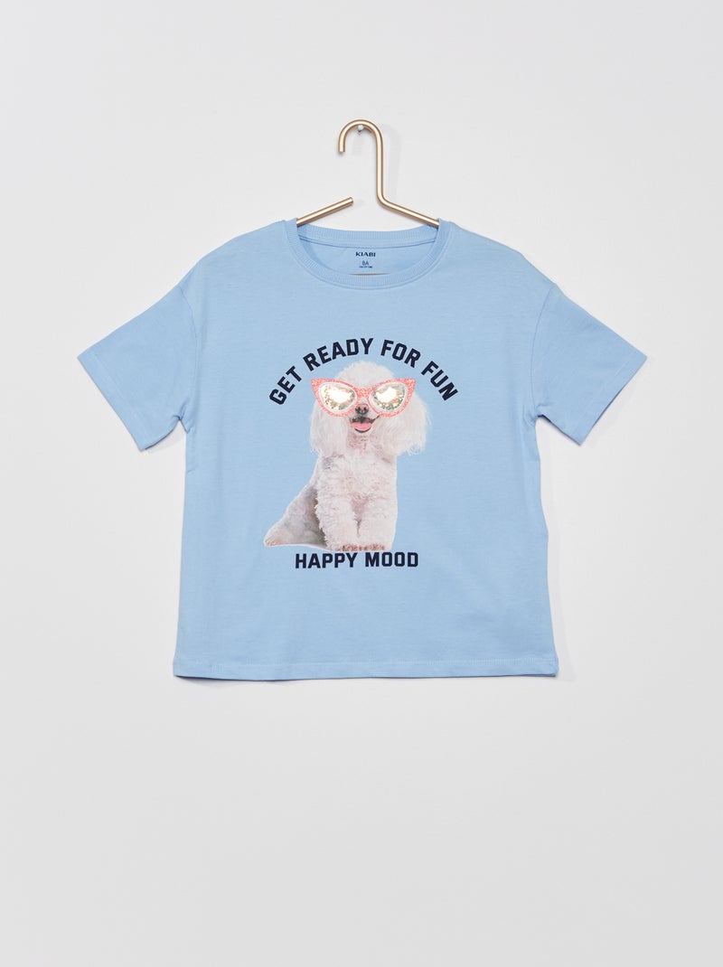 T-shirt met ronde hals en hondje BLAUW - Kiabi