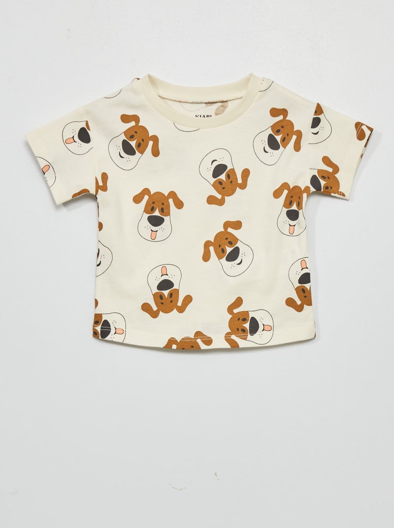 T-shirt met ronde hals en hondjes WIT - Kiabi