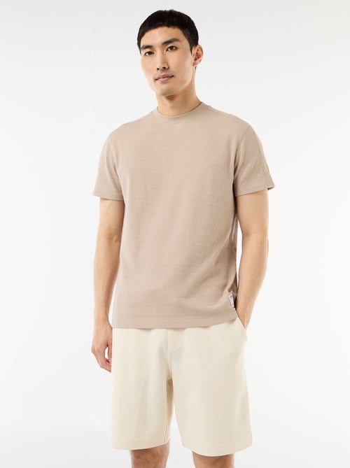 T-shirt met ronde hals en korte mouwen van gewafelde stof - Kiabi
