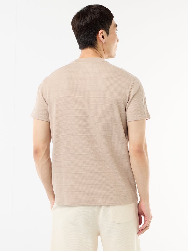 T-shirt met ronde hals en korte mouwen van gewafelde stof Biege - Kiabi