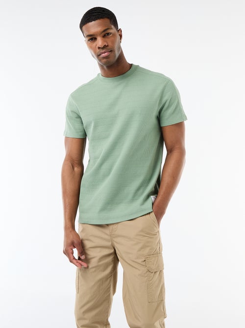 T-shirt met ronde hals en korte mouwen van gewafelde stof - Kiabi