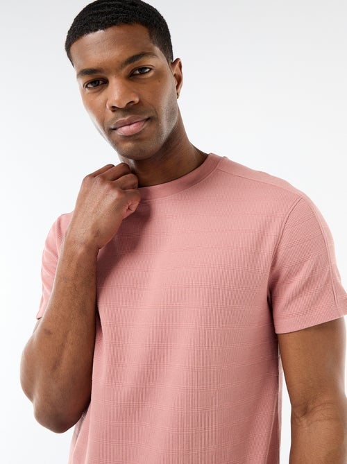 T-shirt met ronde hals en korte mouwen van gewafelde stof - Kiabi