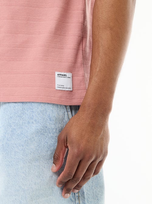T-shirt met ronde hals en korte mouwen van gewafelde stof - Kiabi