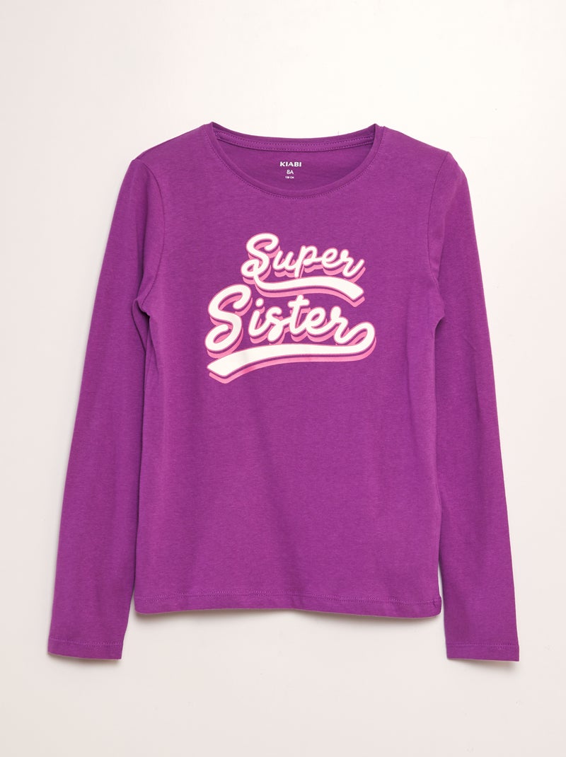 T-shirt met ronde hals en lange mouwen - Broer en zus PAARS - Kiabi