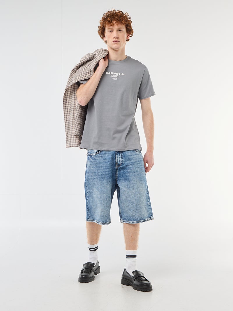 T-shirt met ronde hals en print van katoen Grijs - Kiabi