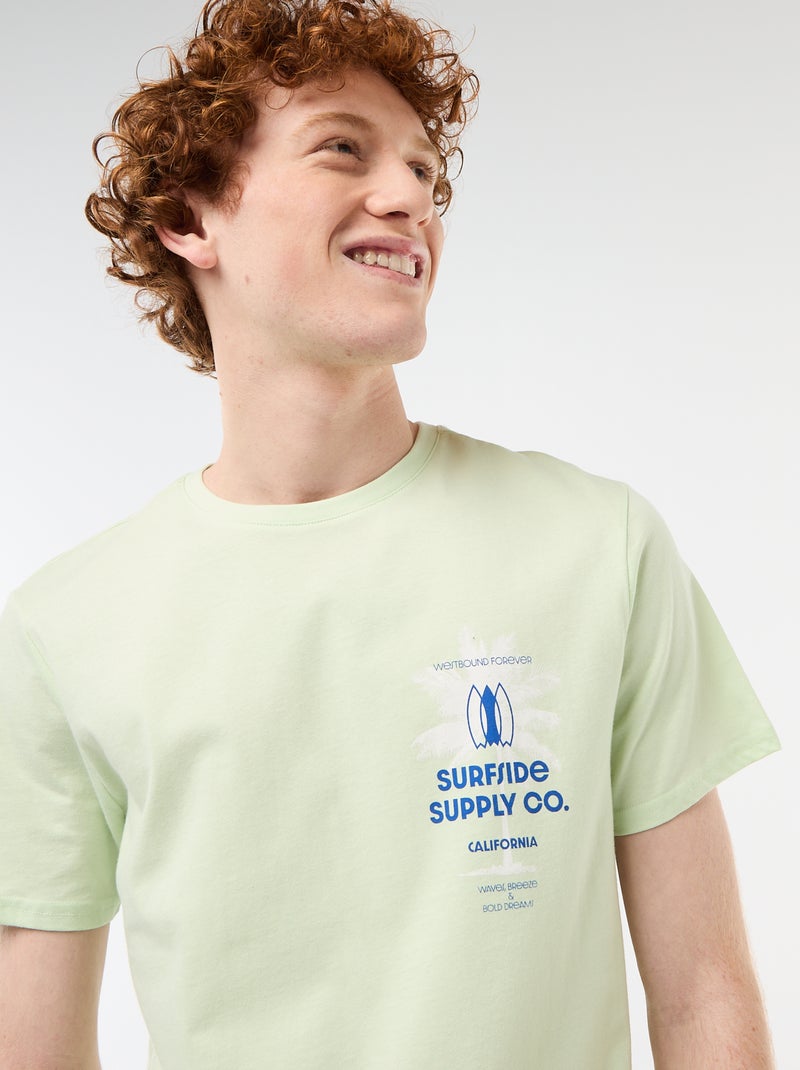 T-shirt met ronde hals en print van katoen Groen - Kiabi