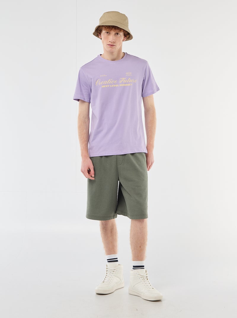T-shirt met ronde hals en print van katoen Paars - Kiabi