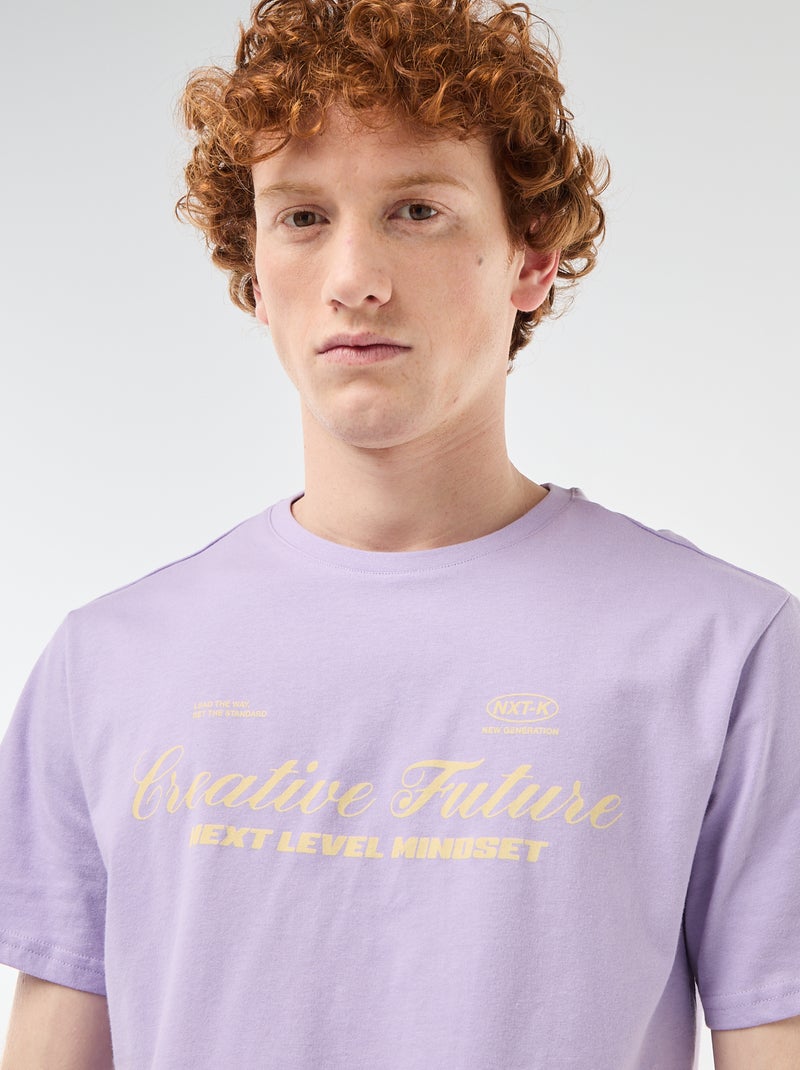 T-shirt met ronde hals en print van katoen Paars - Kiabi