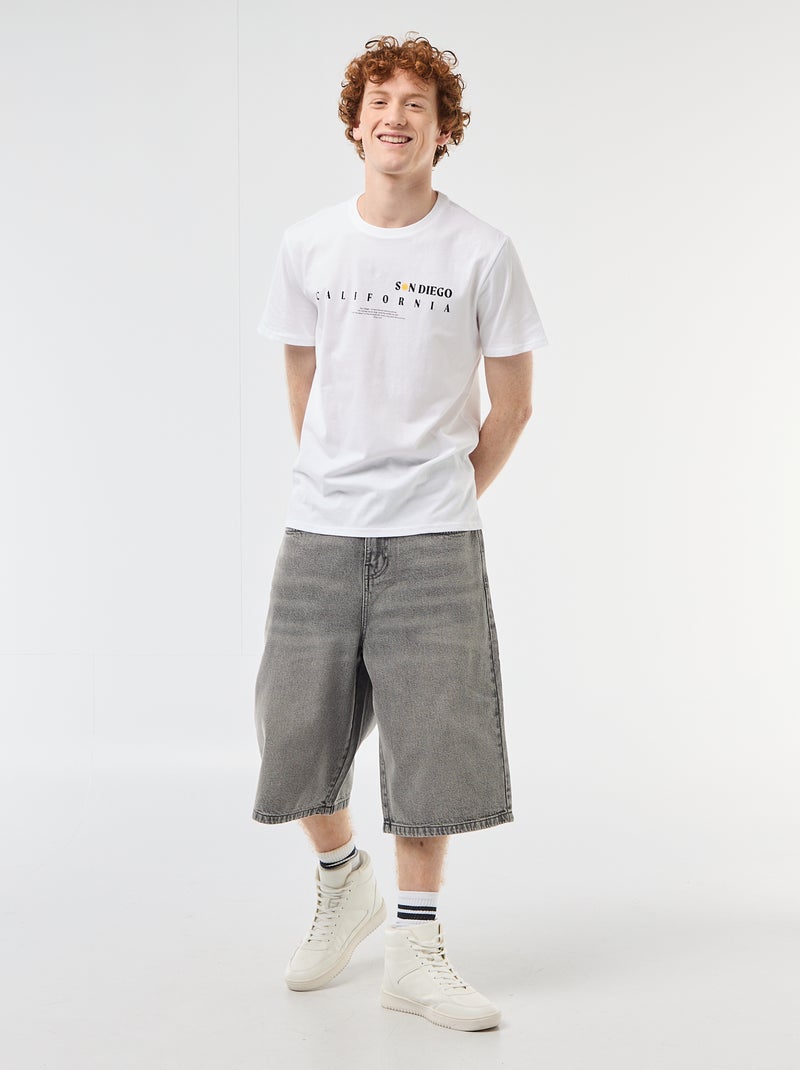 T-shirt met ronde hals en print van katoen Wit - Kiabi