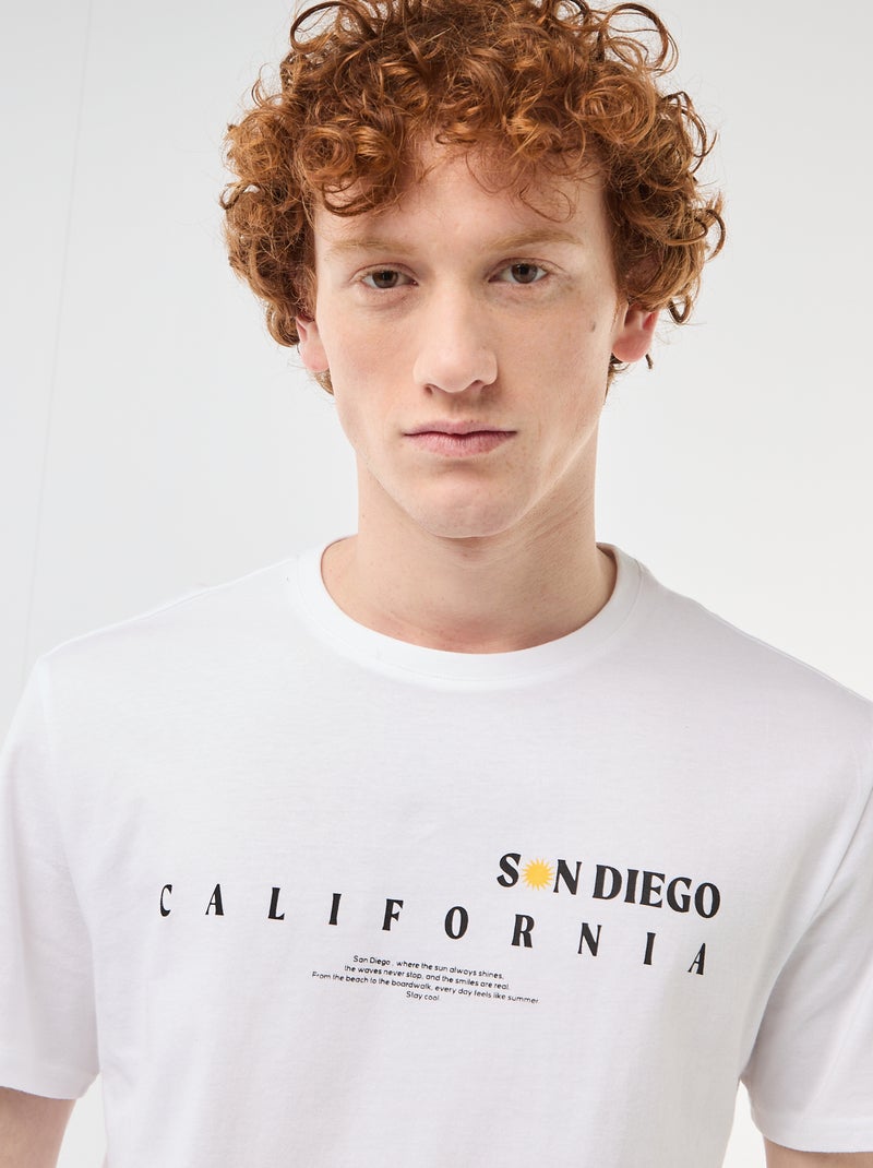 T-shirt met ronde hals en print van katoen Wit - Kiabi