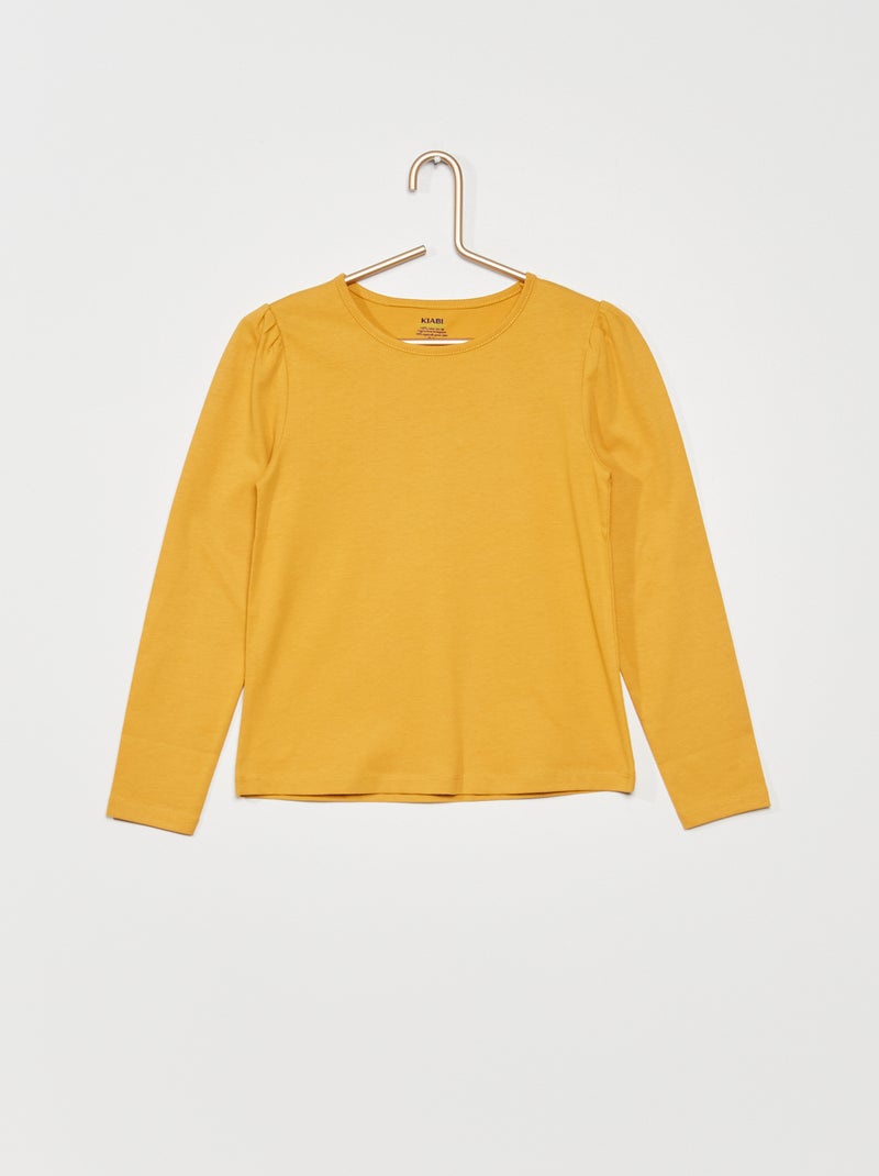 T-shirt met ronde hals en schouderfronsjes GEEL - Kiabi