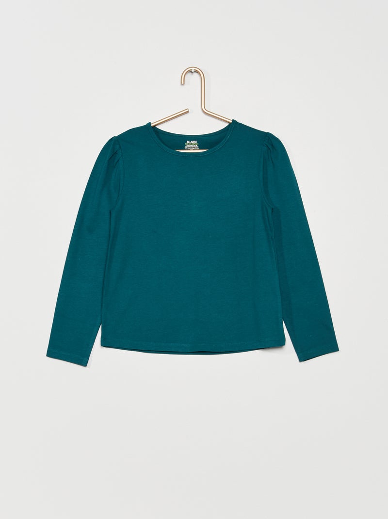 T-shirt met ronde hals en schouderfronsjes GROEN - Kiabi