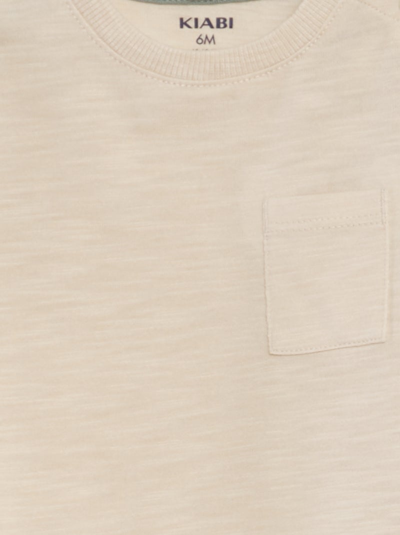 T-shirt met ronde hals en zakje BIEGE - Kiabi