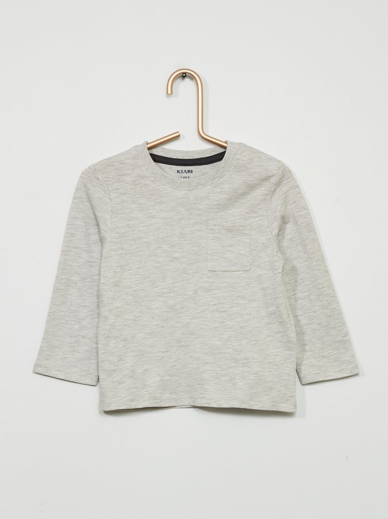 T-shirt met ronde hals en zakje GRIJS - Kiabi