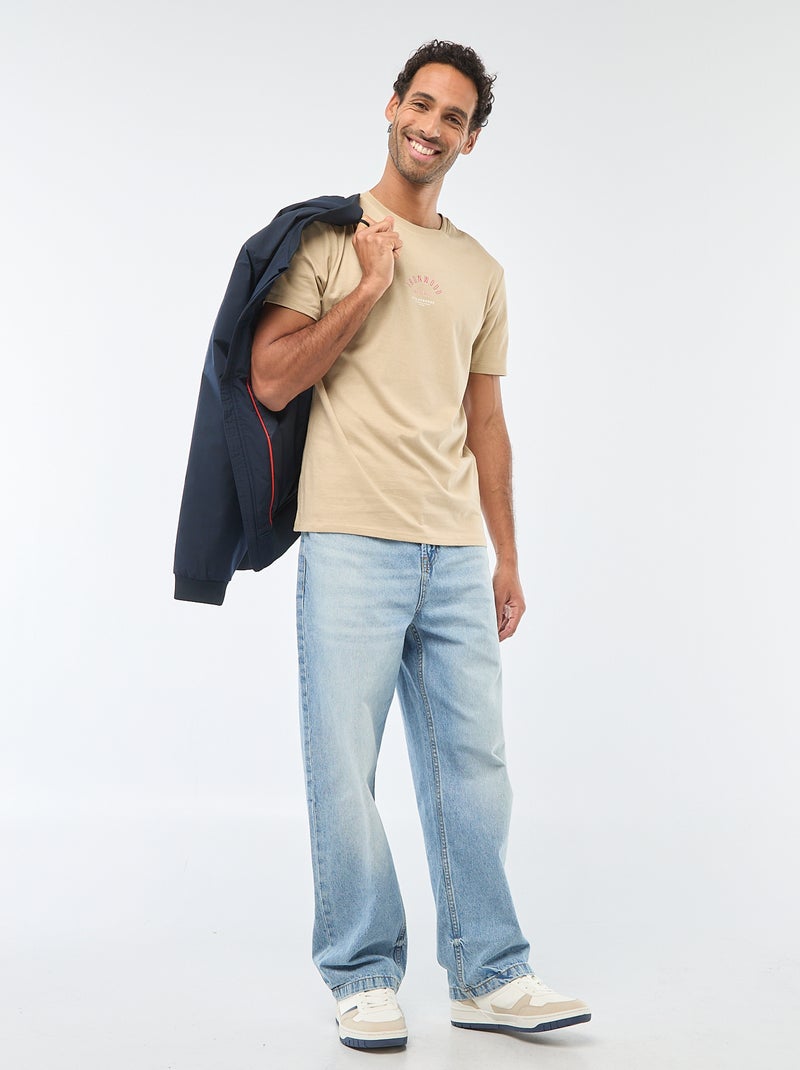 T-shirt met ronde hals, korte mouwen en print Biege - Kiabi