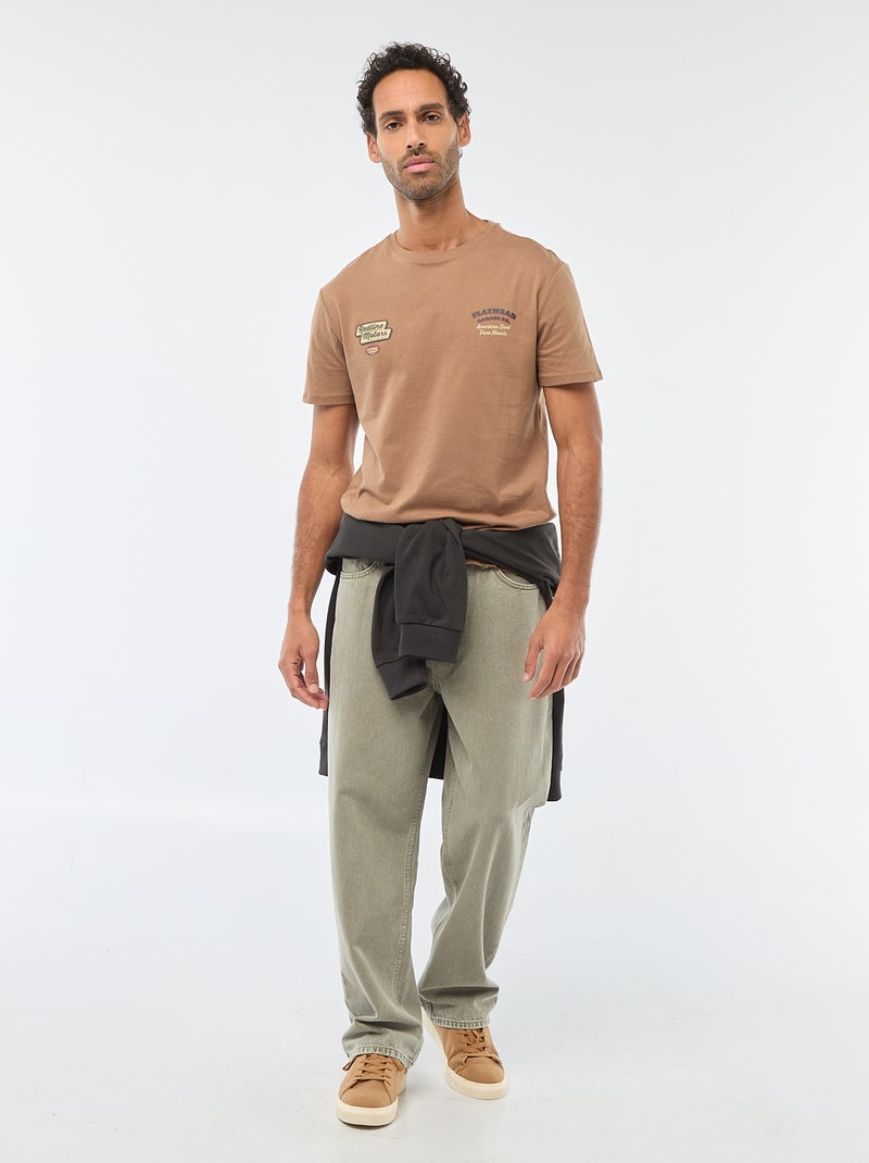 T-shirt met ronde hals, korte mouwen en print Biege - Kiabi