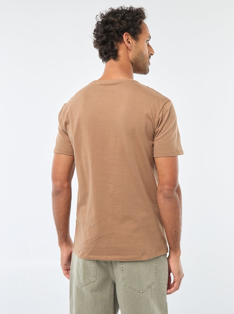 T-shirt met ronde hals, korte mouwen en print Biege - Kiabi