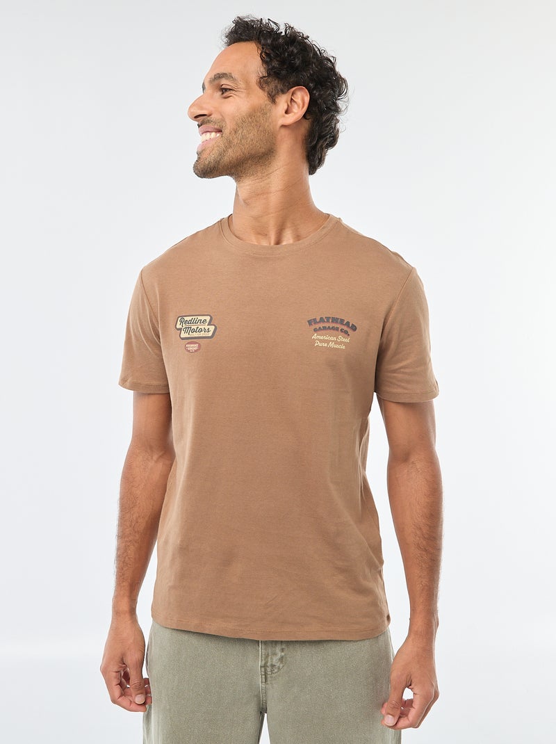 T-shirt met ronde hals, korte mouwen en print Biege - Kiabi