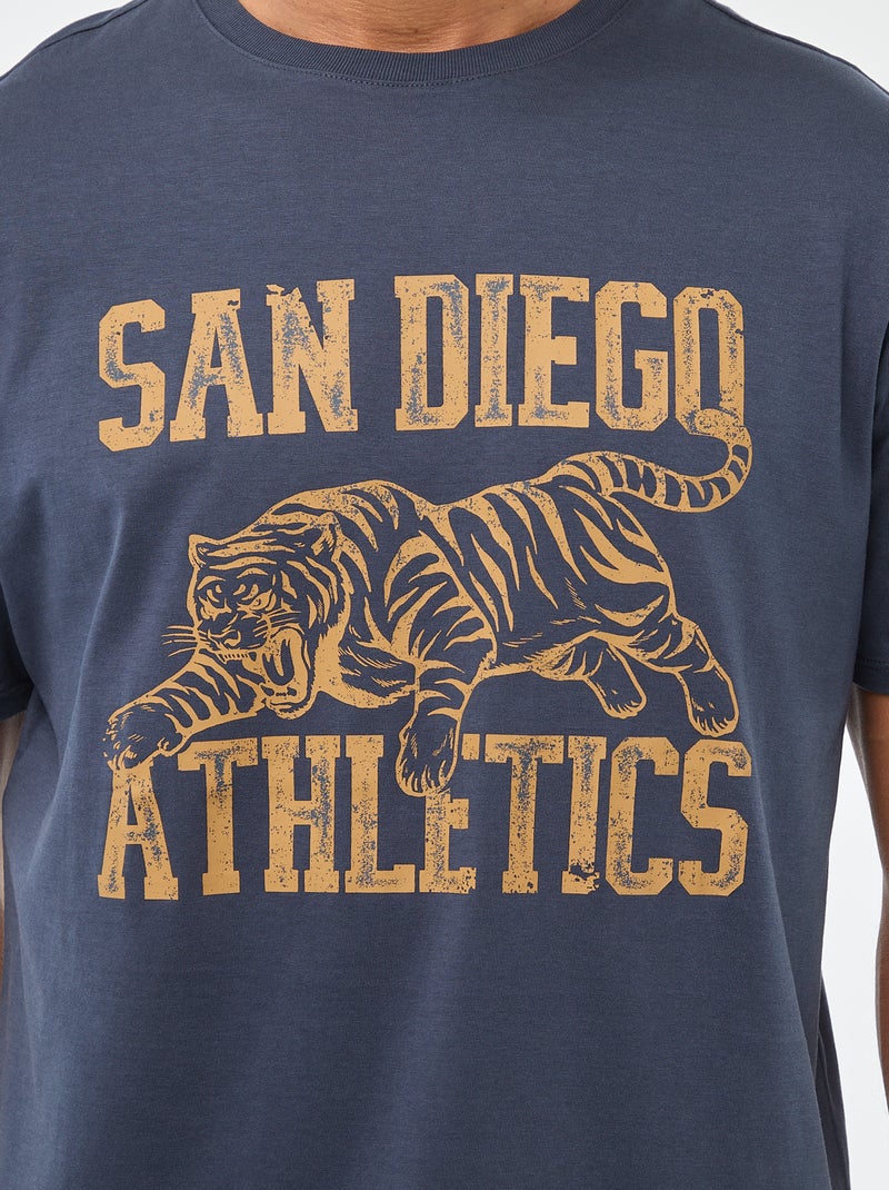 T-shirt met ronde hals, korte mouwen en print Blauw - Kiabi