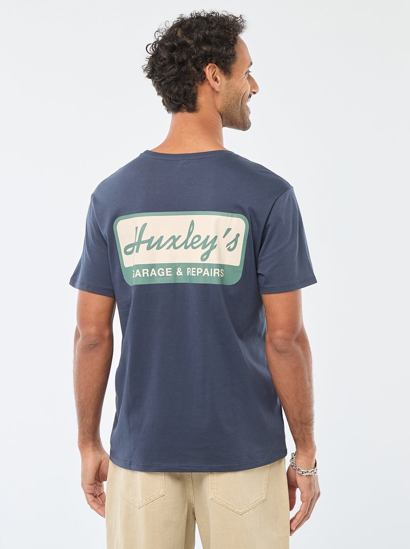T-shirt met ronde hals, korte mouwen en print Blauw - Kiabi