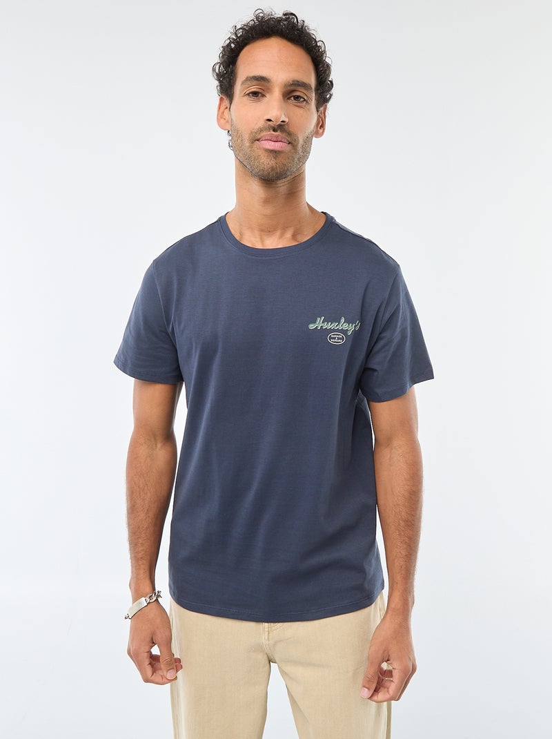 T-shirt met ronde hals, korte mouwen en print Blauw - Kiabi