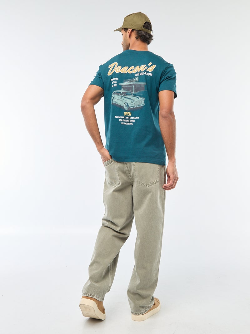 T-shirt met ronde hals, korte mouwen en print Blauw - Kiabi