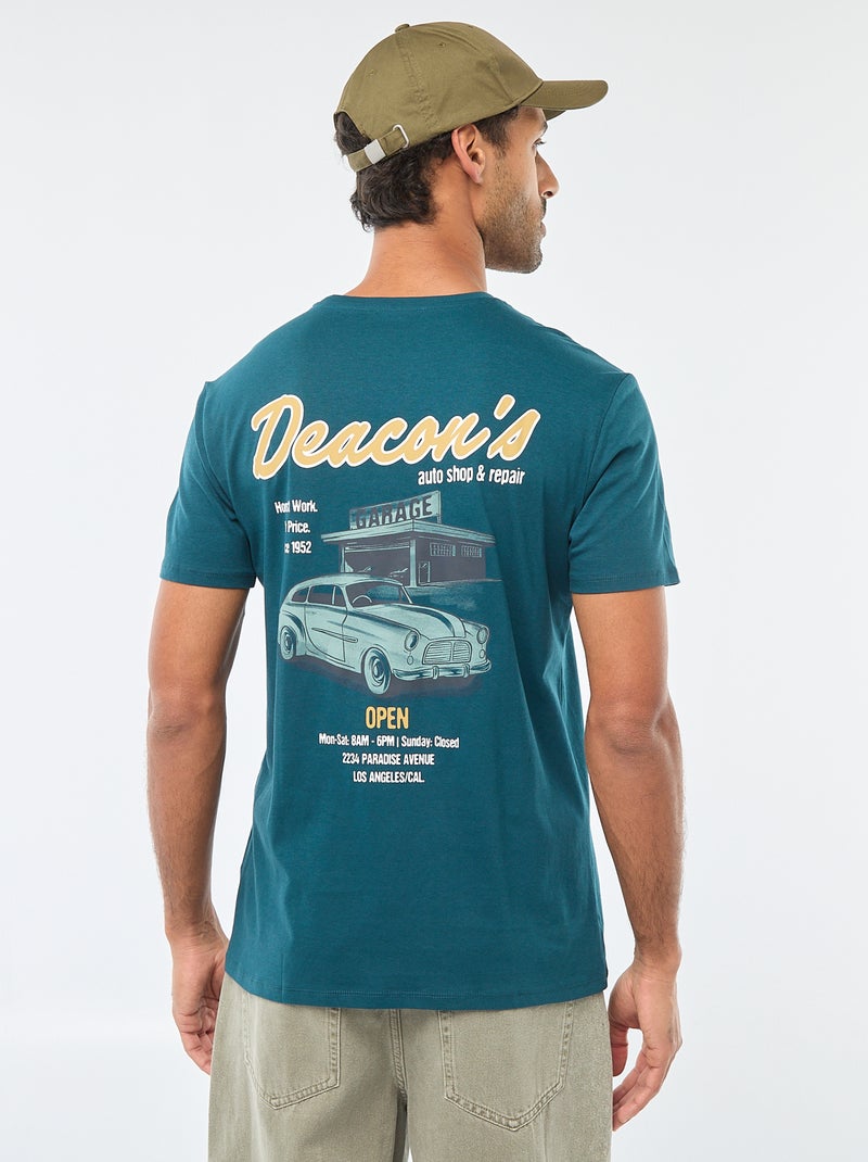 T-shirt met ronde hals, korte mouwen en print Blauw - Kiabi