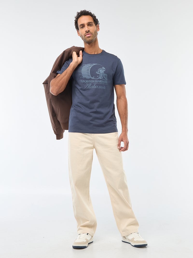 T-shirt met ronde hals, korte mouwen en print Blauw - Kiabi