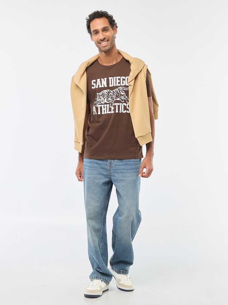 T-shirt met ronde hals, korte mouwen en print Bruin - Kiabi