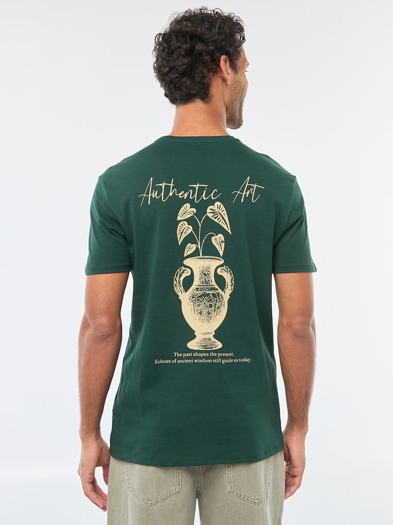 T-shirt met ronde hals, korte mouwen en print Groen - Kiabi