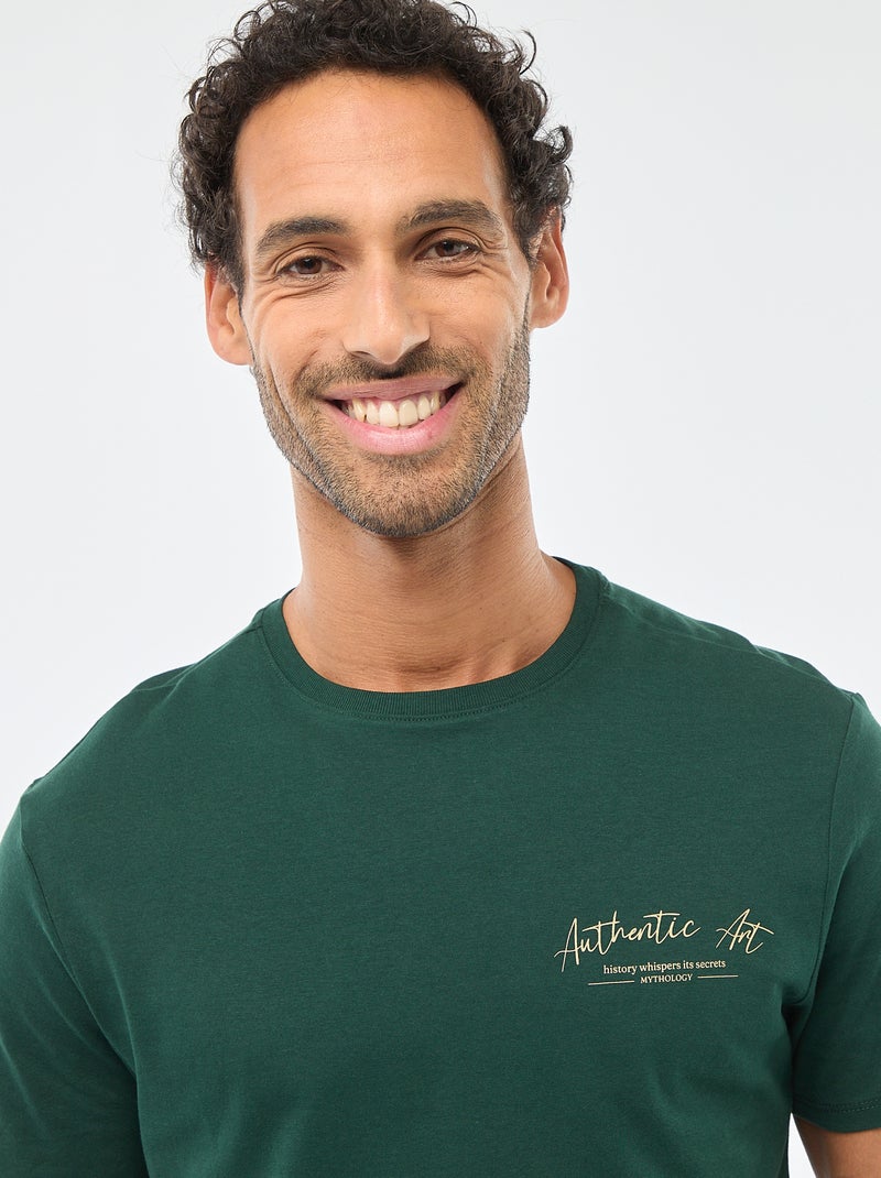 T-shirt met ronde hals, korte mouwen en print Groen - Kiabi