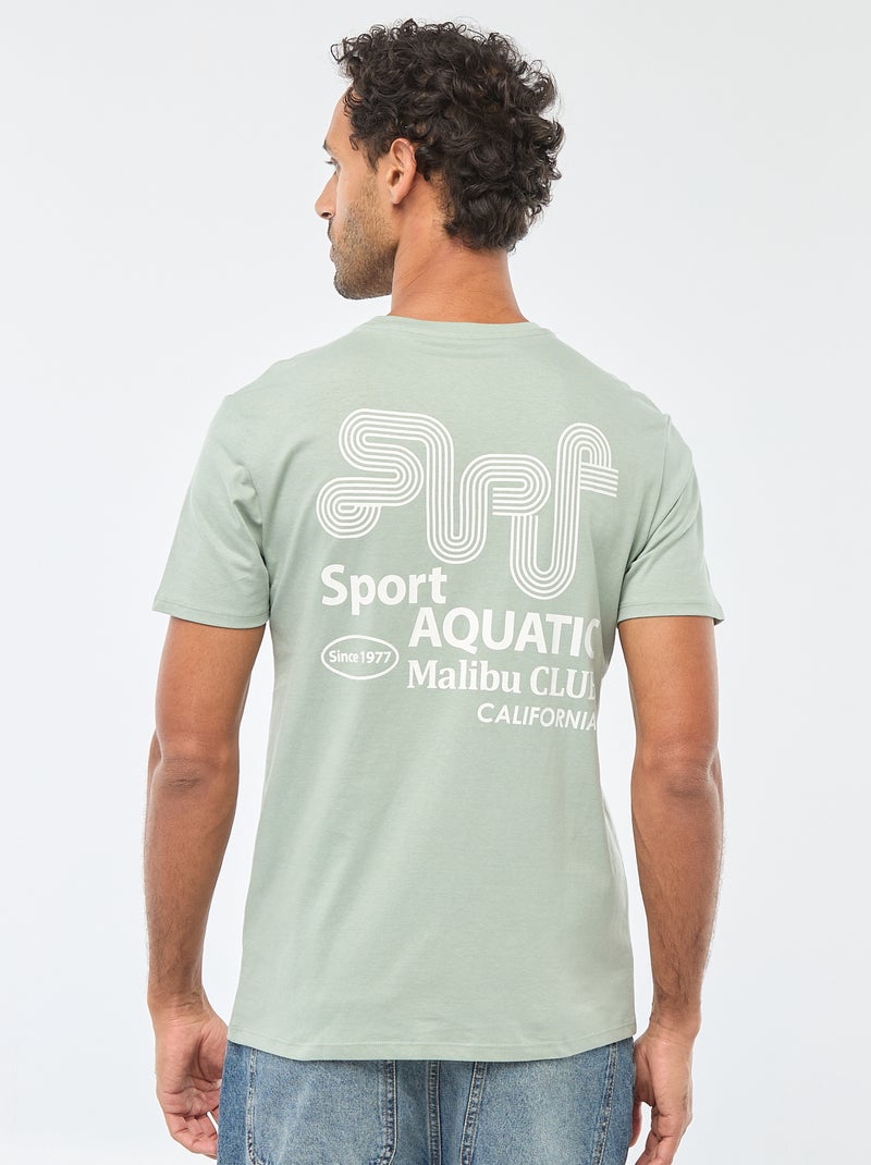 T-shirt met ronde hals, korte mouwen en print Groen - Kiabi