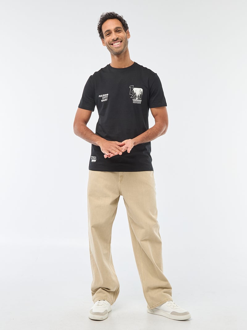 T-shirt met ronde hals, korte mouwen en print Zwart - Kiabi