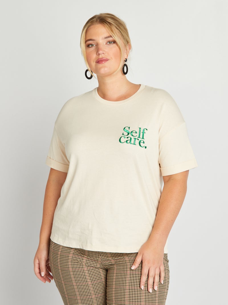 T-shirt met ronde hals met geborduurd opschrift BIEGE - Kiabi