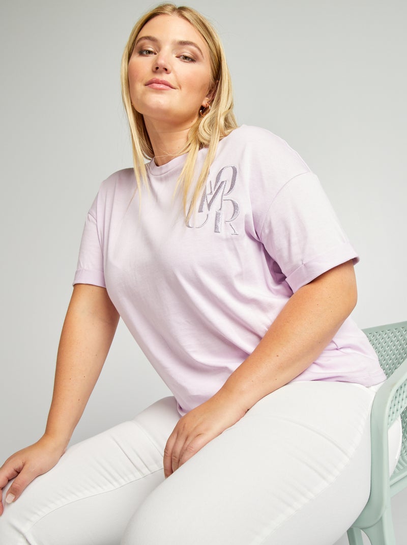 T-shirt met ronde hals met geborduurd opschrift PAARS - Kiabi