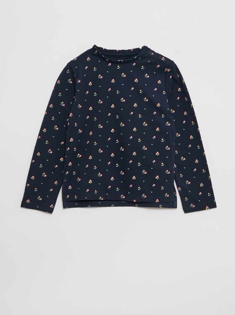 T-shirt met ronde hals met sierboordje - So Easy Blauw - Kiabi