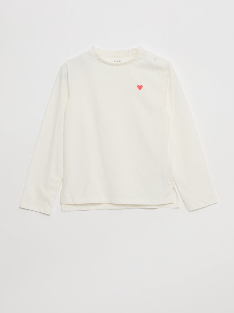 T-shirt met ronde hals met sierboordje - So Easy Wit - Kiabi