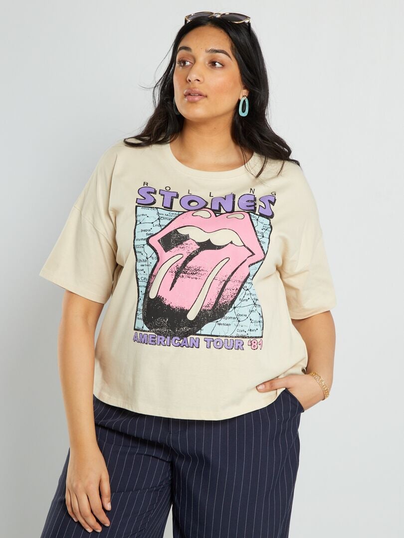 T-shirt met ronde hals 'Rolling Stones' beige - Kiabi
