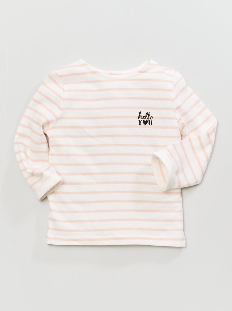 T-shirt met ronde hals roze gestreept - Kiabi