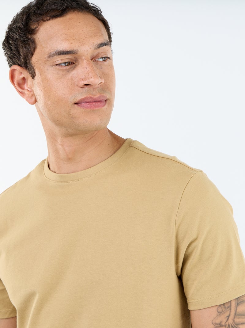 T-shirt met ronde hals van katoen - Tough Cotton™ Biege - Kiabi