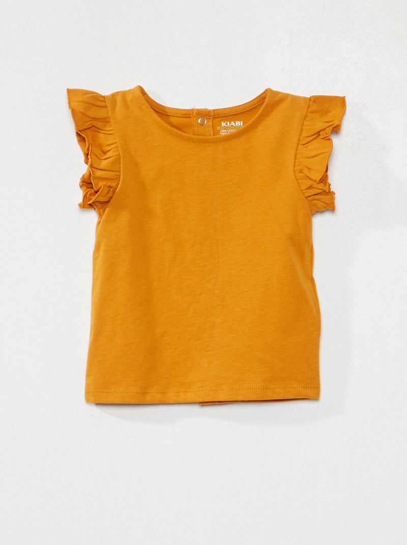 T-shirt met ruchemouwen GEEL - Kiabi
