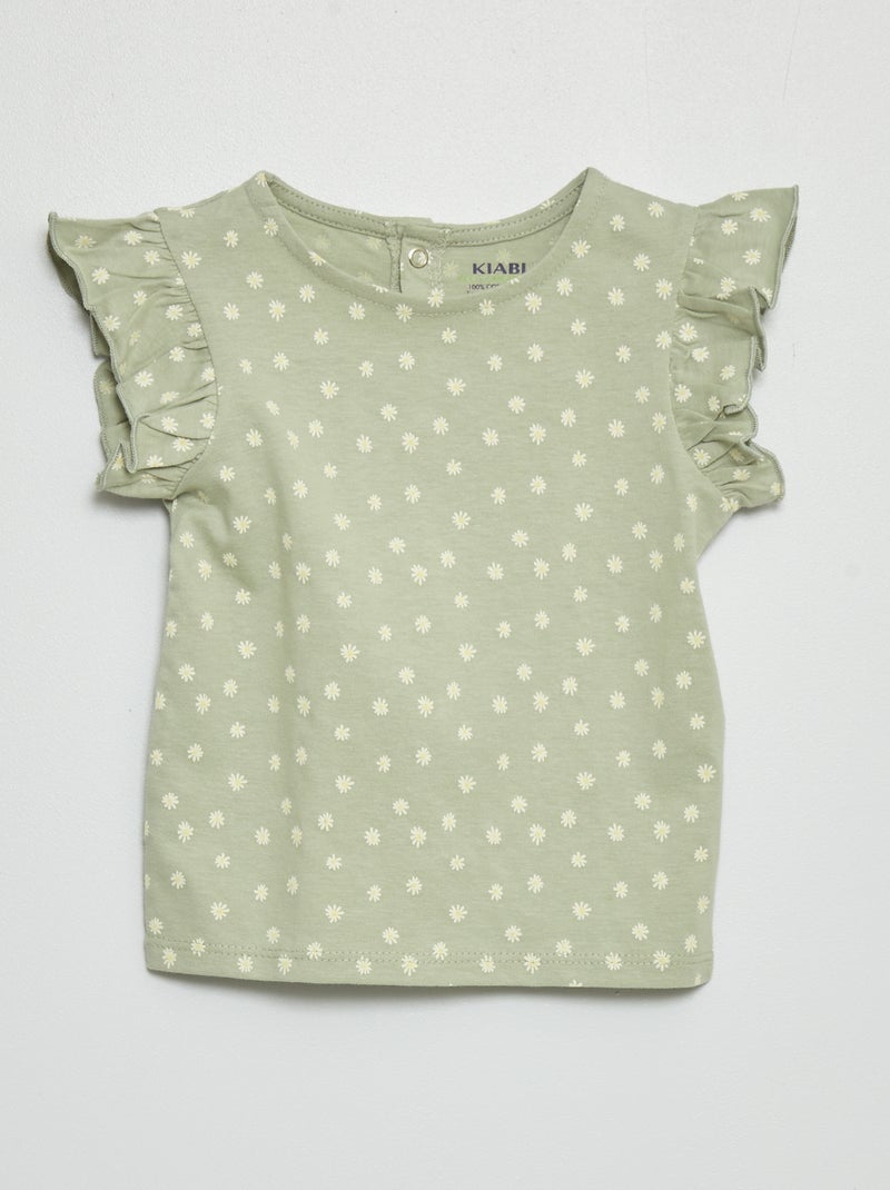 T-shirt met ruchemouwen GROEN - Kiabi
