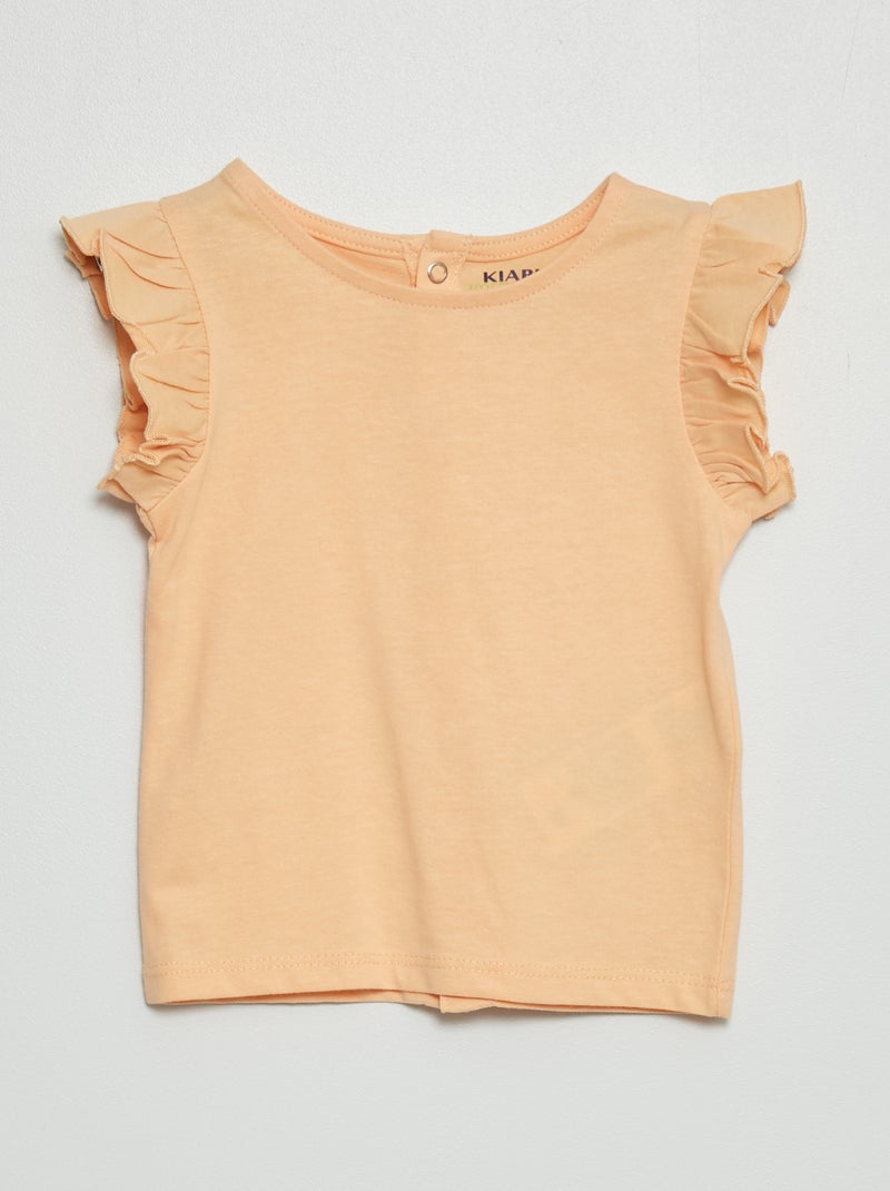 T-shirt met ruchemouwen ORANJE - Kiabi