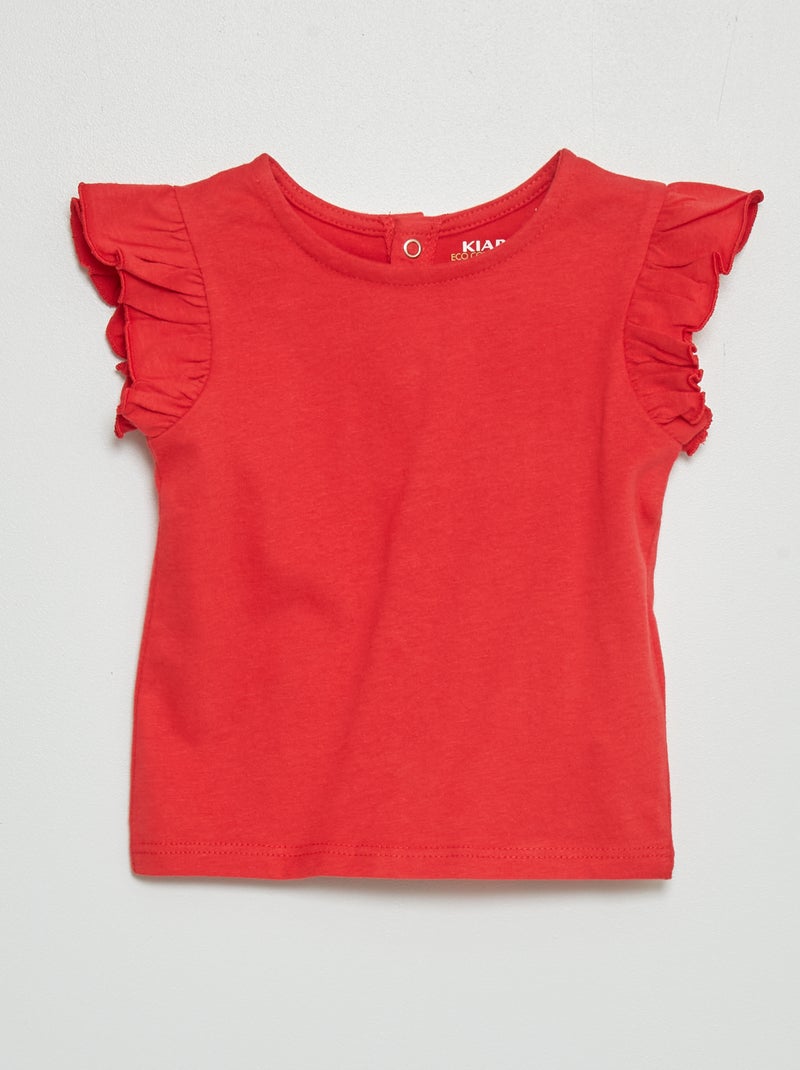 T-shirt met ruchemouwen rood - Kiabi
