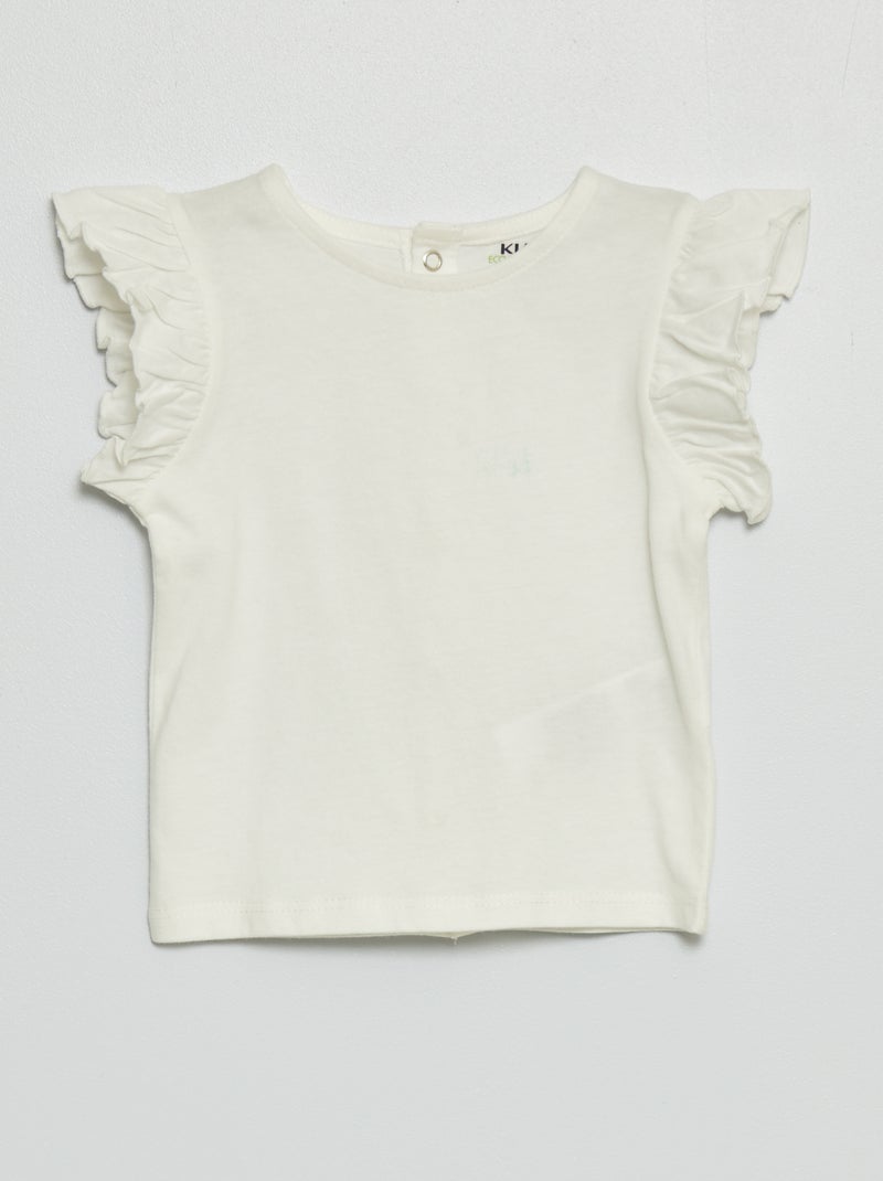 T-shirt met ruchemouwen sneeuw wit - Kiabi
