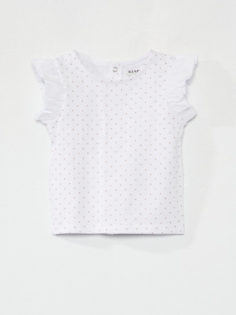 T-shirt met ruchemouwen WIT - Kiabi
