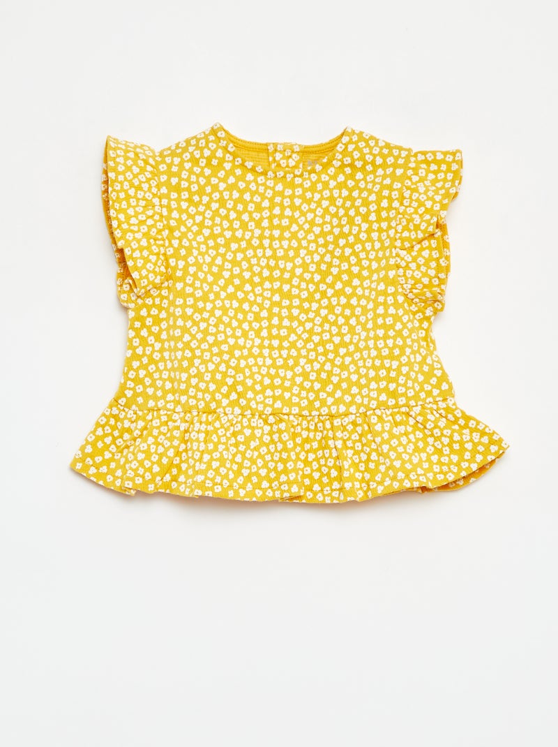T-shirt met ruches en print GEEL - Kiabi