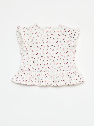 T-shirt met ruches en print