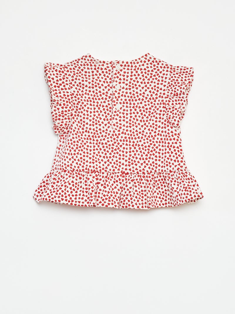 T-shirt met ruches en print WIT - Kiabi