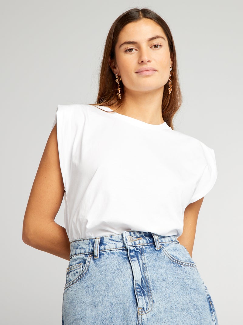 T-shirt met schoudervulling wit - Kiabi